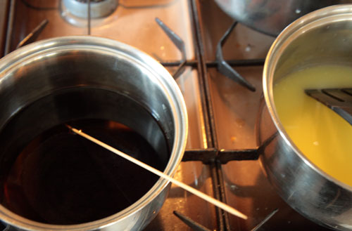mixing the dye Mixing the dye - grape (left), lemonade (right)